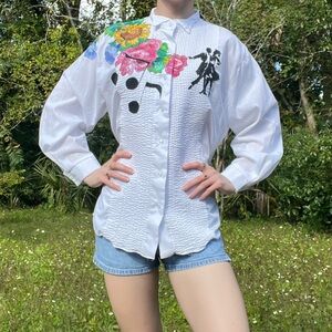 3/$30🪩 Vintage Hand Painted Dress Shirt